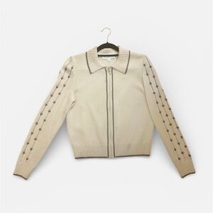 St. John Cream Knit Zip-Up with Gray Accents